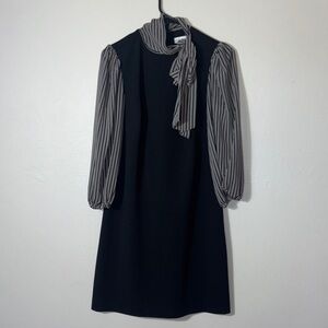Calvin Klein Black Dress with Gray Striped Sleeves